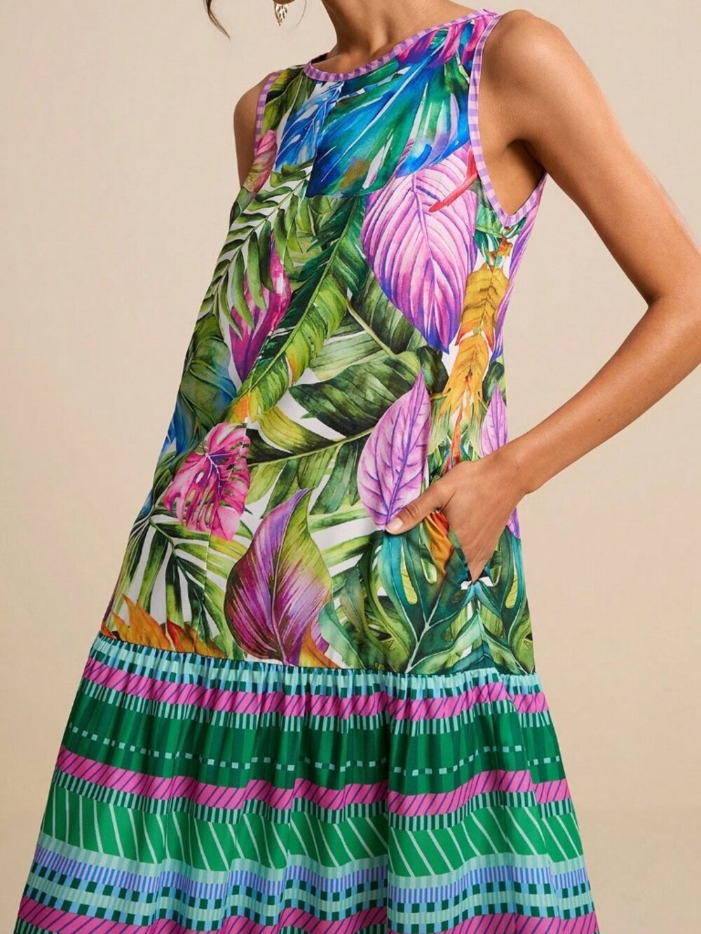 Multicolor Boho Women's Tropical Print Maxi Dress - Picture 4 of 6